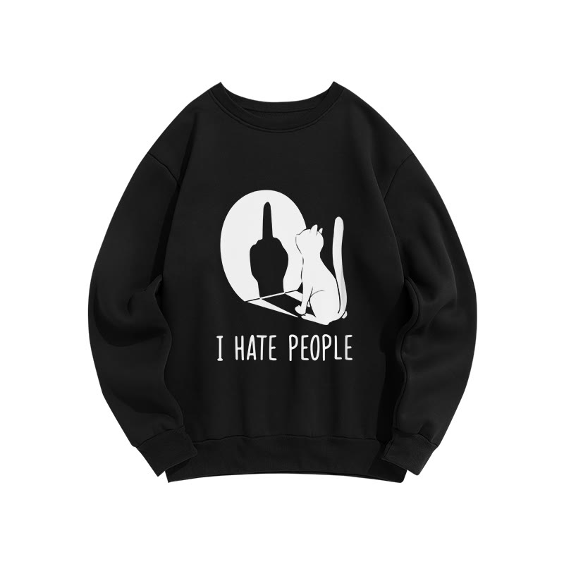 Unisex Fun Action Cat Taunt Print Long Sleeve Crew Neck Sweatshirt - Black - US16-18(2XL) - image 1