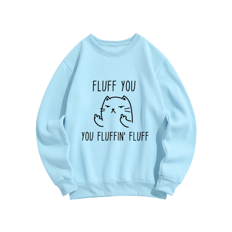 Unisex Fun Cat Disdain Print Long Sleeve Crew Neck Sweatshirt - Blue - US16-18(2XL) - image 3