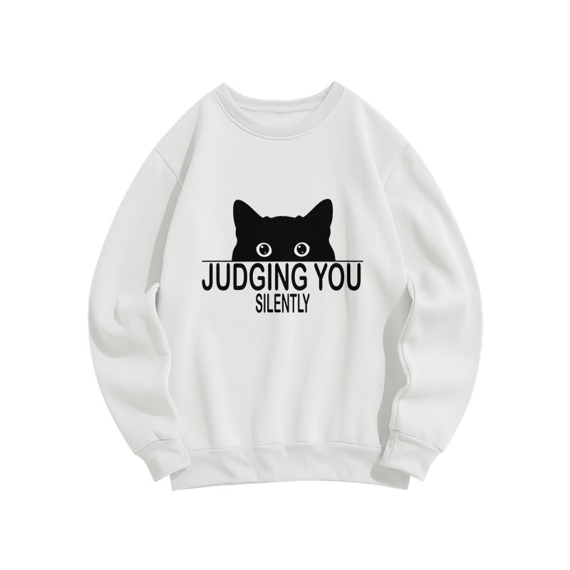 Unisex Cat Judge You Silently Disdain Print Long Sleeve Crew Neck Sweatshirt - White - US16-18(2XL) - image 1