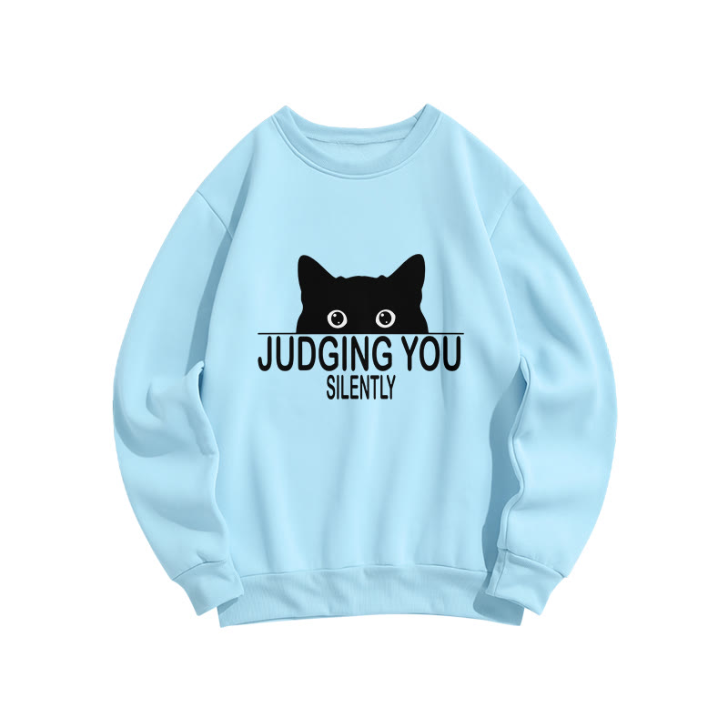Unisex Cat Judge You Silently Disdain Print Long Sleeve Crew Neck Sweatshirt - Blue - US16-18(2XL) - image 3