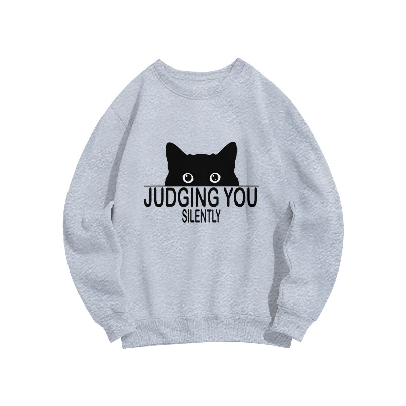 Unisex Cat Judge You Silently Disdain Print Long Sleeve Crew Neck Sweatshirt - Grey - US16-18(2XL) - image 2
