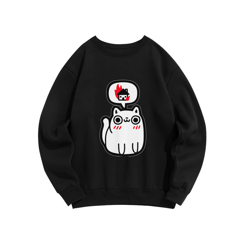 Unisex Cute Cat Print Long Sleeve Crew Neck Sweatshirt - Black - US16-18(2XL) - image 1