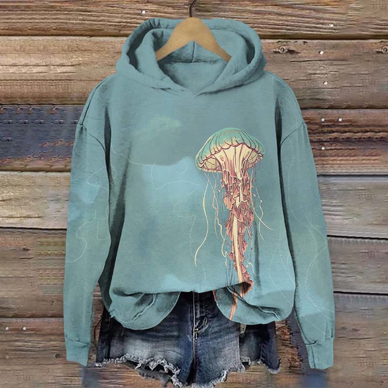 Creative Mushroom Jellyfish Art Print Long Sleeve Hoodie - Green - US44-46(8XL) - image 2