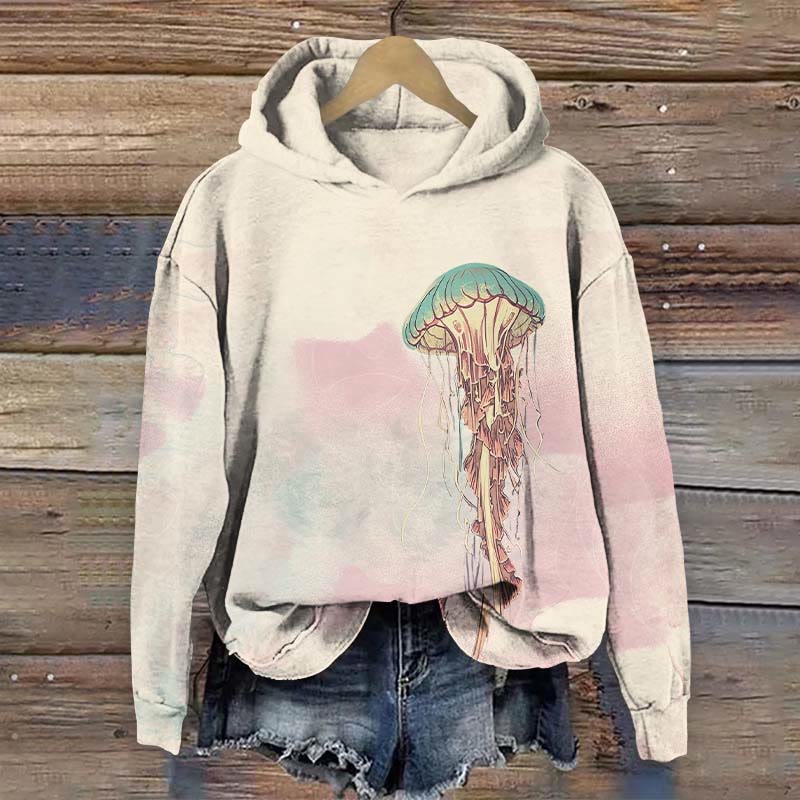 Creative Mushroom Jellyfish Art Print Long Sleeve Hoodie - Apricot - US44-46(8XL) - image 1