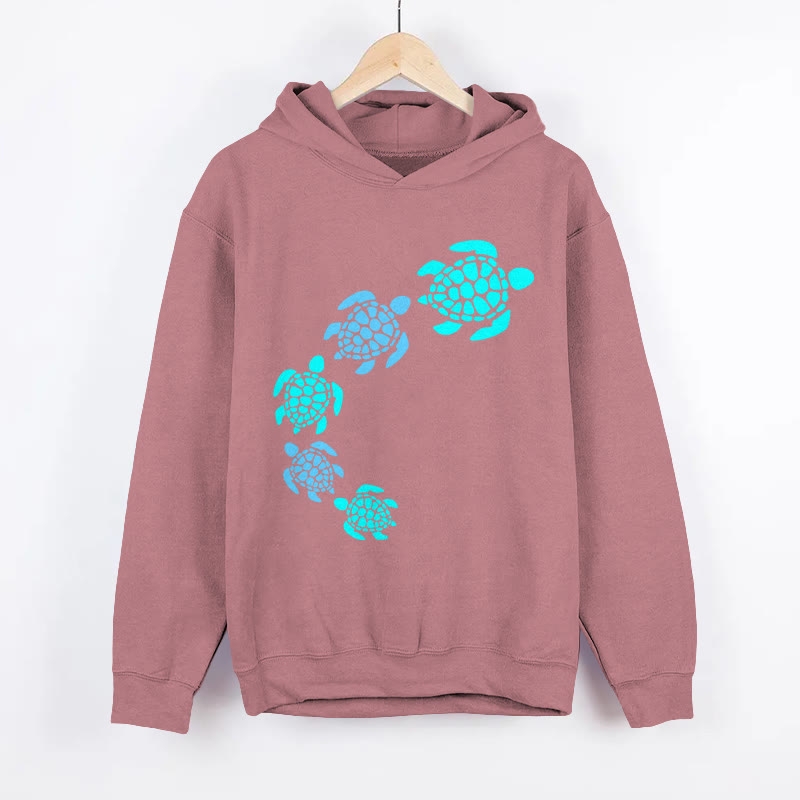 Ocean Glowing Turtle Team Print Long Sleeve Hoodie - Pink - 8XL - image 2