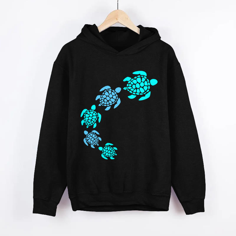 Ocean Glowing Turtle Team Print Long Sleeve Hoodie - Black - 8XL - image 1