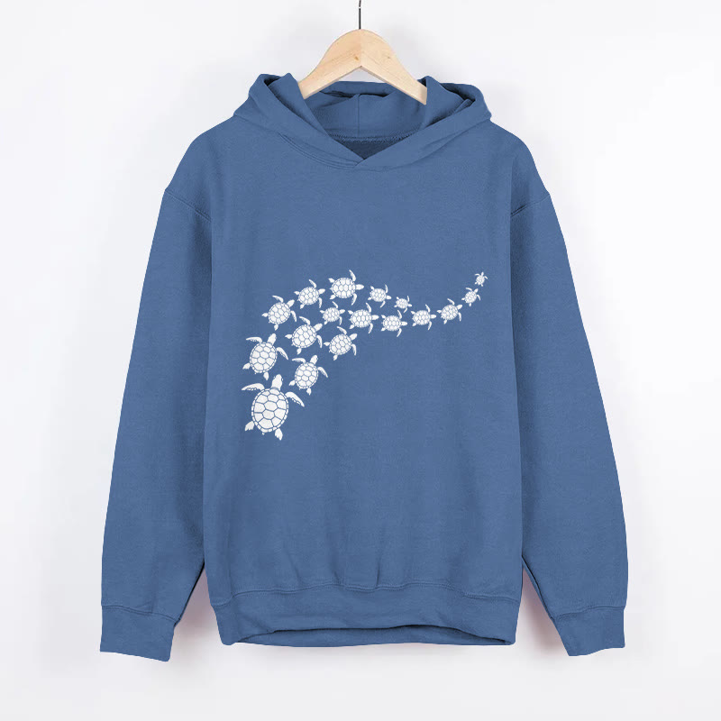 Ocean Turtle Formation Print Long Sleeved Hoodie - Blue - 8XL - image 1