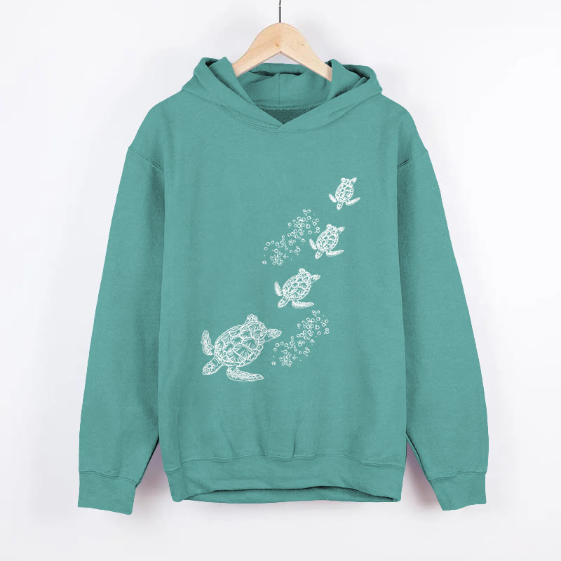 Sea Turtle Family Formation Print Long Sleeved Hoodie - Lake Blue - 8XL - image 2