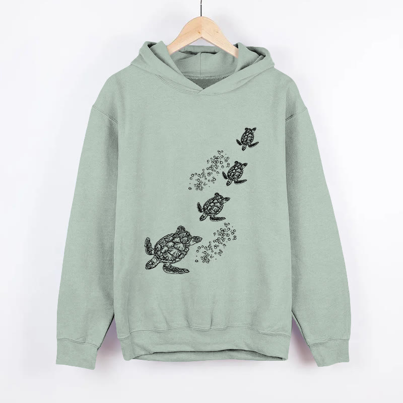 Sea Turtle Family Formation Print Long Sleeved Hoodie - Light Green - 8XL - image 1