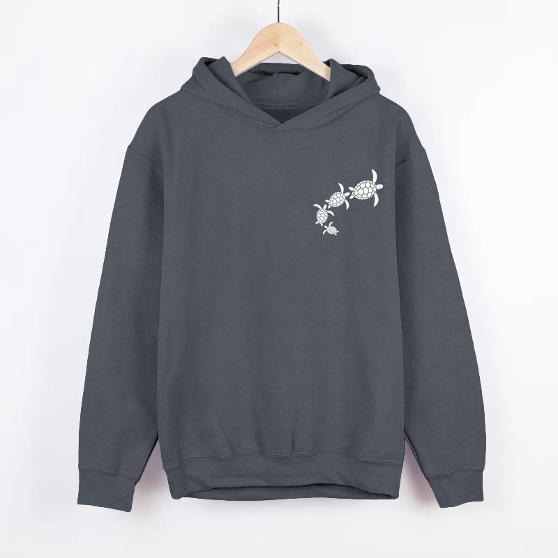Sea Turtle Family Formation Print Long Sleeved Hoodie - Grey - 8XL - image 2