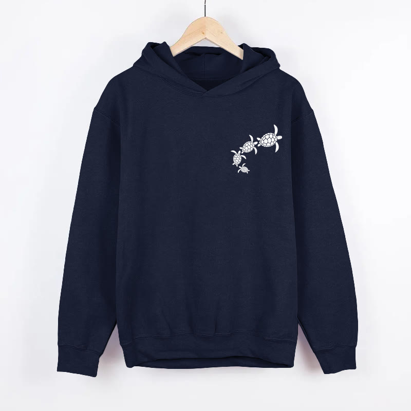 Sea Turtle Family Formation Print Long Sleeved Hoodie - Dark Blue - 8XL - image 1