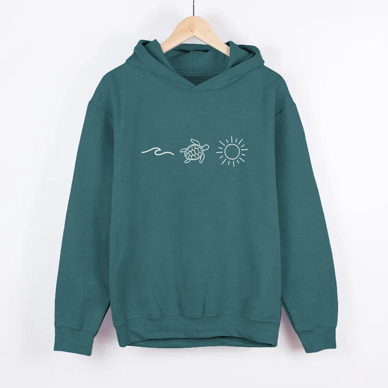 Linear Turtle Print Long Sleeved Hoodie - Dark Green - 8XL - image 2