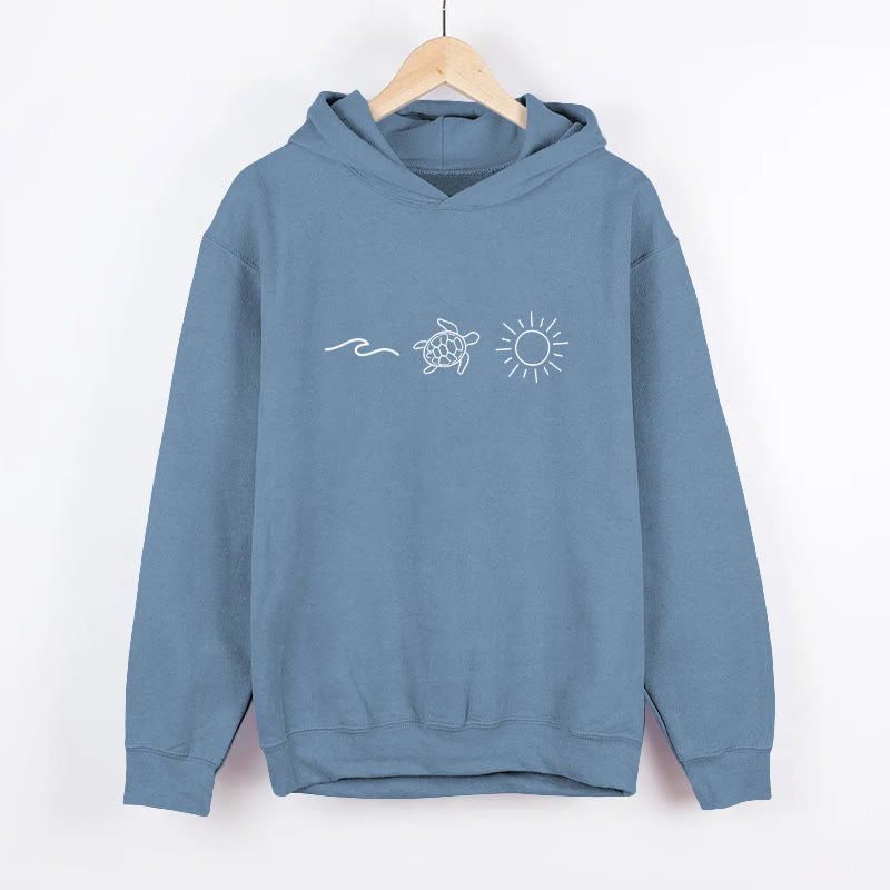 Linear Turtle Print Long Sleeved Hoodie - Blue - 8XL - image 1
