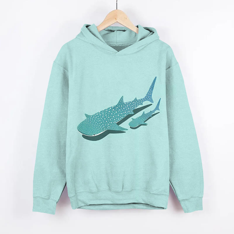 Two Whale Pattern Print Long Sleeved Hoodie - Light Green - 8XL - image 1