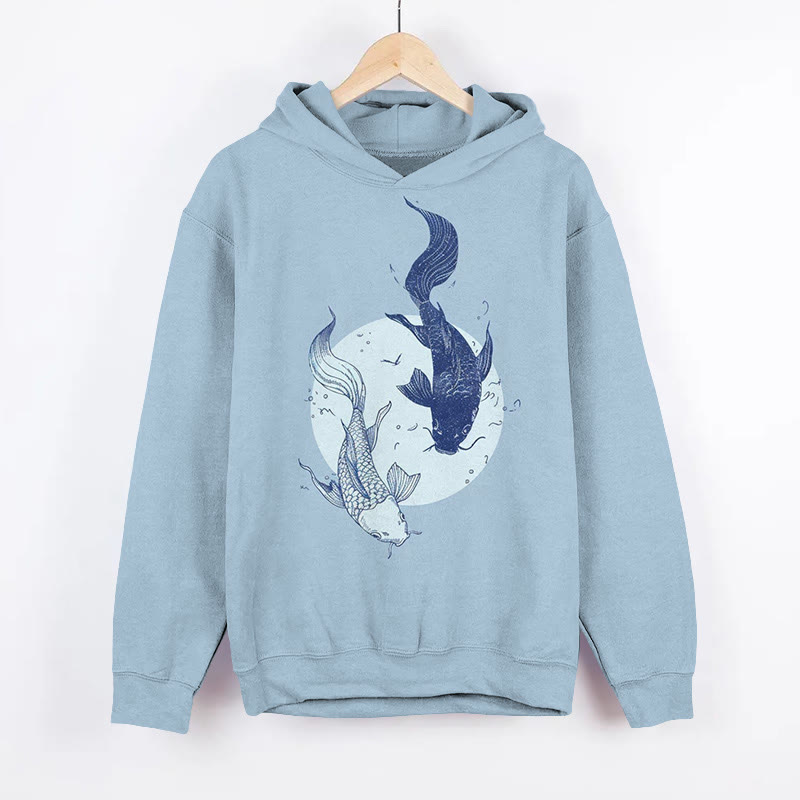 Two Tone Koi Print Long Sleeved Hoodie - Light Blue - 8XL - image 1