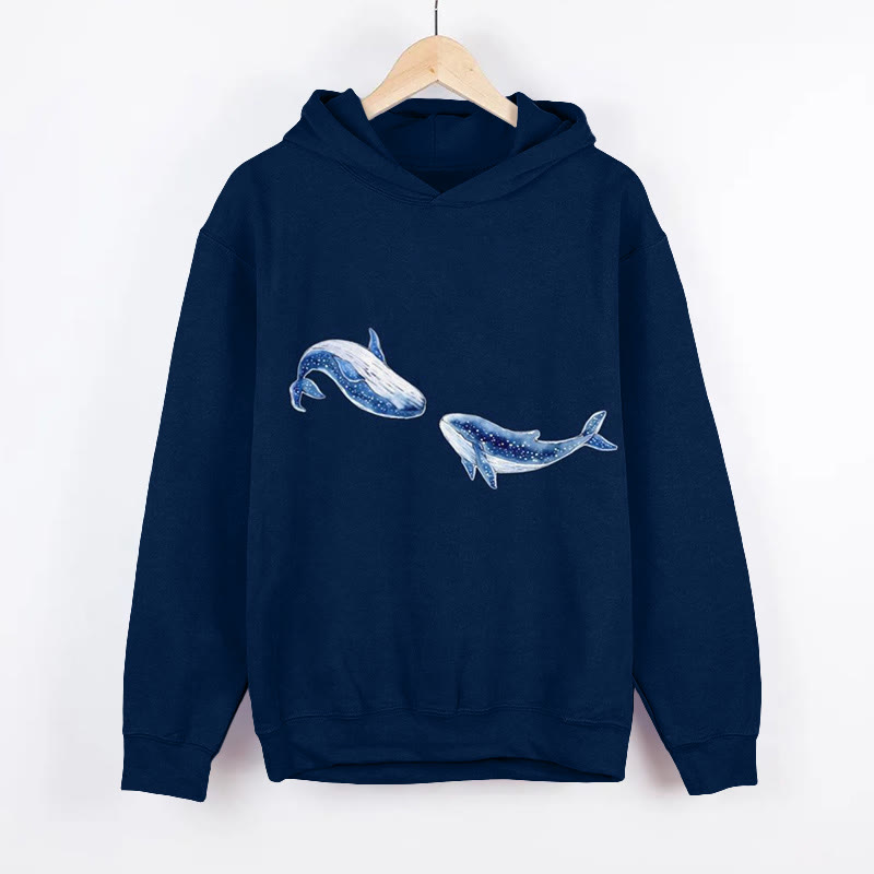 Dancing Sea Whale Print Long Sleeved Hoodie - Dark Blue - 8XL - image 1