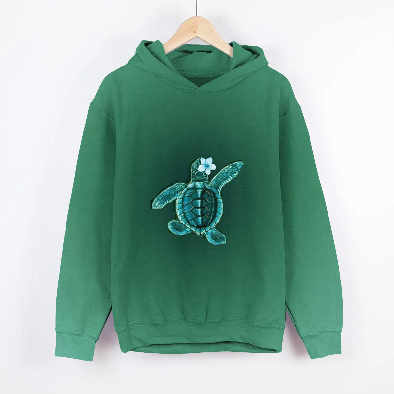 Gradient Floral Turtle Print Long Sleeved Hoodie - Green - 8XL - image 2