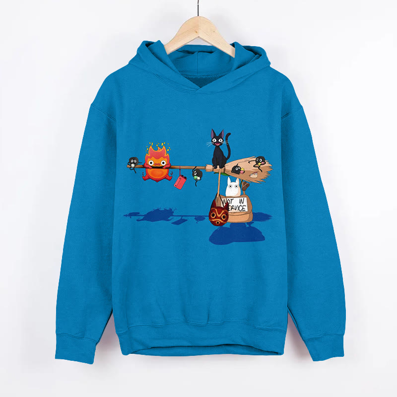 Fun Broom Cat  Print Long Sleeved Hoodie - Blue - 8XL - image 1