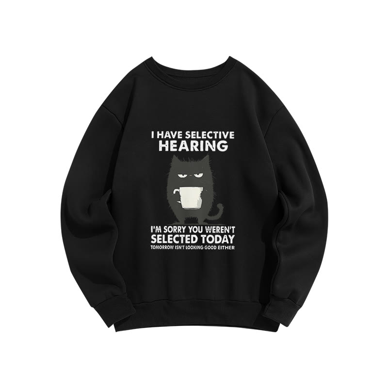 Unisex Selective Hearing Cat Print Long Sleeve Crew Neck Sweatshirt - Black - US16-18(2XL) - image 5