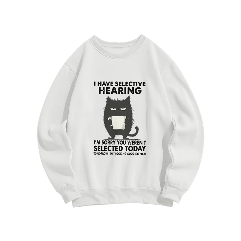 Unisex Selective Hearing Cat Print Long Sleeve Crew Neck Sweatshirt - White - US16-18(2XL) - image 2