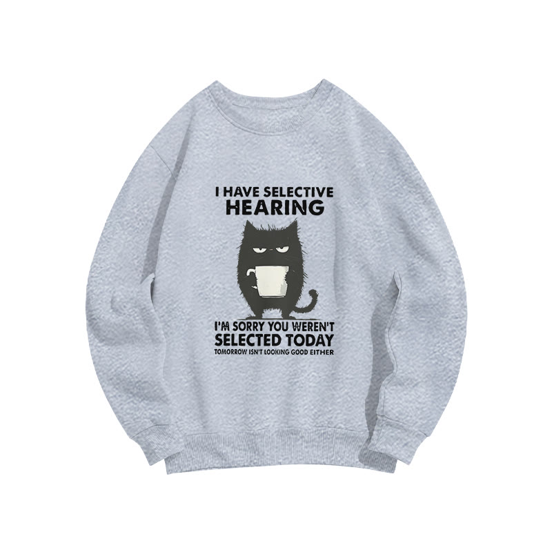 Unisex Selective Hearing Cat Print Long Sleeve Crew Neck Sweatshirt - Grey - US16-18(2XL) - image 3