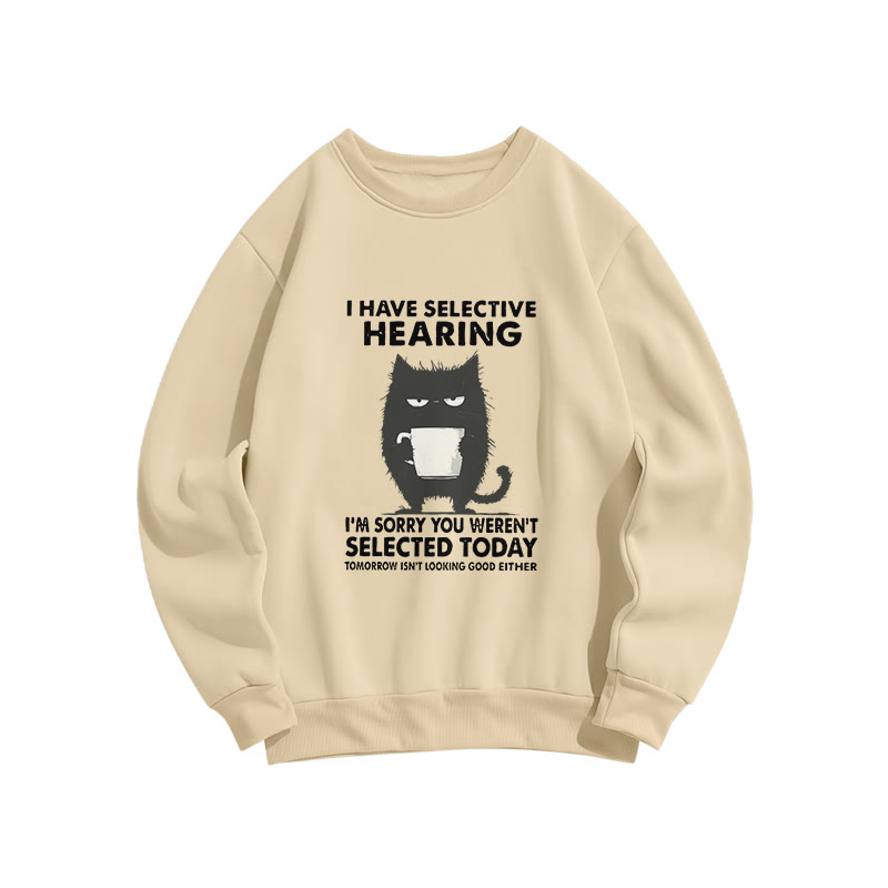 Unisex Selective Hearing Cat Print Long Sleeve Crew Neck Sweatshirt - Apricot - US16-18(2XL) - image 1