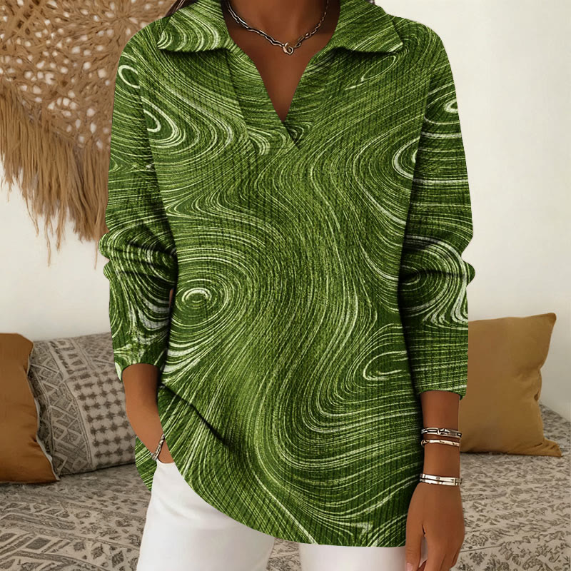 Gradient Water Ripple Art Pattern Polo Collar Long Sleeve Sweater - Green - 5XL - image 1