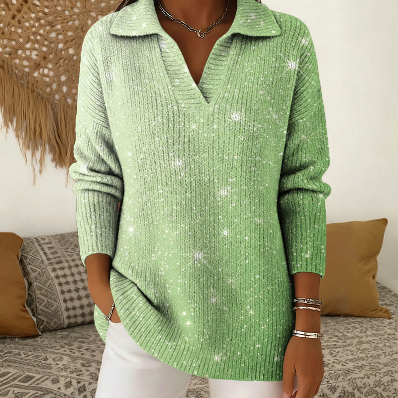 Monochromatic Gradient Art Pattern Print Polo Collar Long Sleeve Sweater - Green - 5XL - image 1