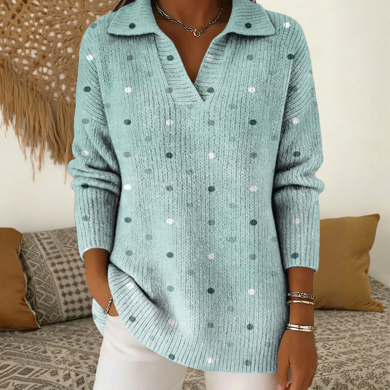 Gradient Dots Pattern Print Polo Collar Long Sleeve Sweater - Light Green - 5XL - image 2