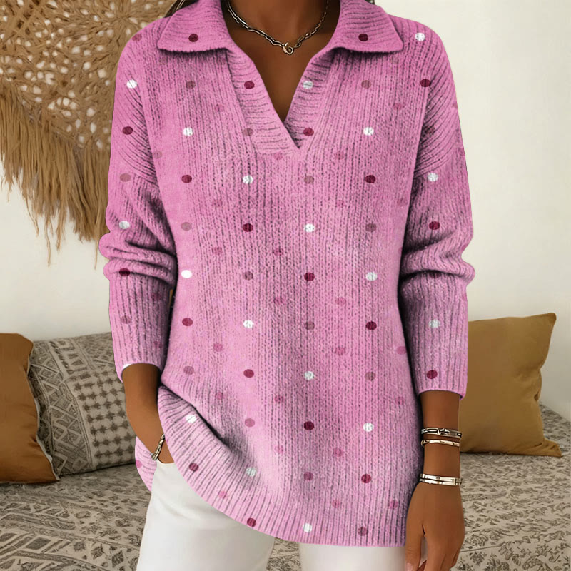 Gradient Dots Pattern Print Polo Collar Long Sleeve Sweater - Pink - 5XL - image 1
