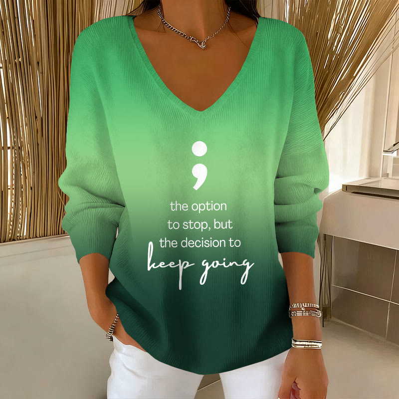 Suicide Prevention And Mental Health Print V-Neck Long Sleeve Sweater - Green - 5XL - image 1