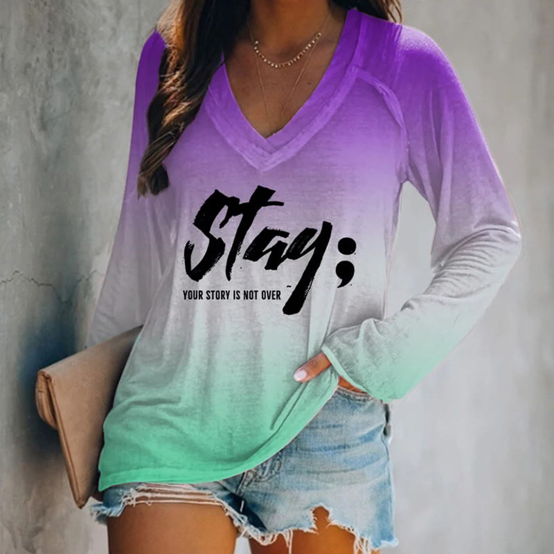 Women's Stay Your Story Is Not Over Mental Health Print Long Sleeve T-shirt - Purple - 5XL - image 1