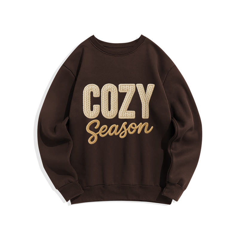 Cozy Season Letter Print Long Sleeve Crew Neck Sweatshirt - Coffee - US16-18(2XL) - image 1