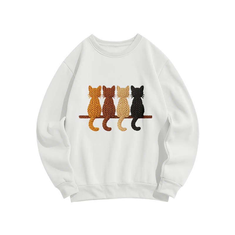 Cat Print Long Sleeve Crew Neck Sweatshirt - White - US16-18(2XL) - image 1