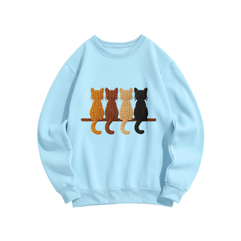 Cat Print Long Sleeve Crew Neck Sweatshirt - Blue - US16-18(2XL) - image 3