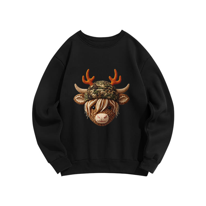 Camouflage Reindeer Print Long Sleeve Crew Neck Sweatshirt - Black - US16-18(2XL) - image 6