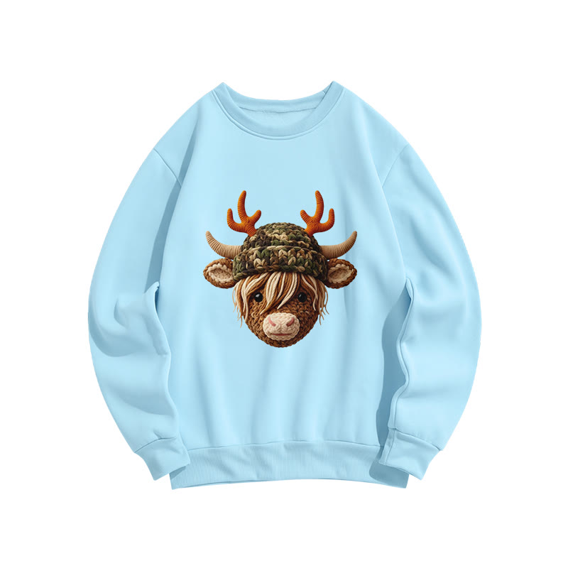 Camouflage Reindeer Print Long Sleeve Crew Neck Sweatshirt - Blue - US16-18(2XL) - image 3