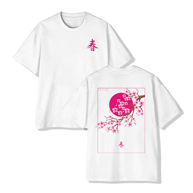 Unisex Spring Blossom Print  Short Sleeve Crew Neck T-Shirt - White - 2XL - image 2