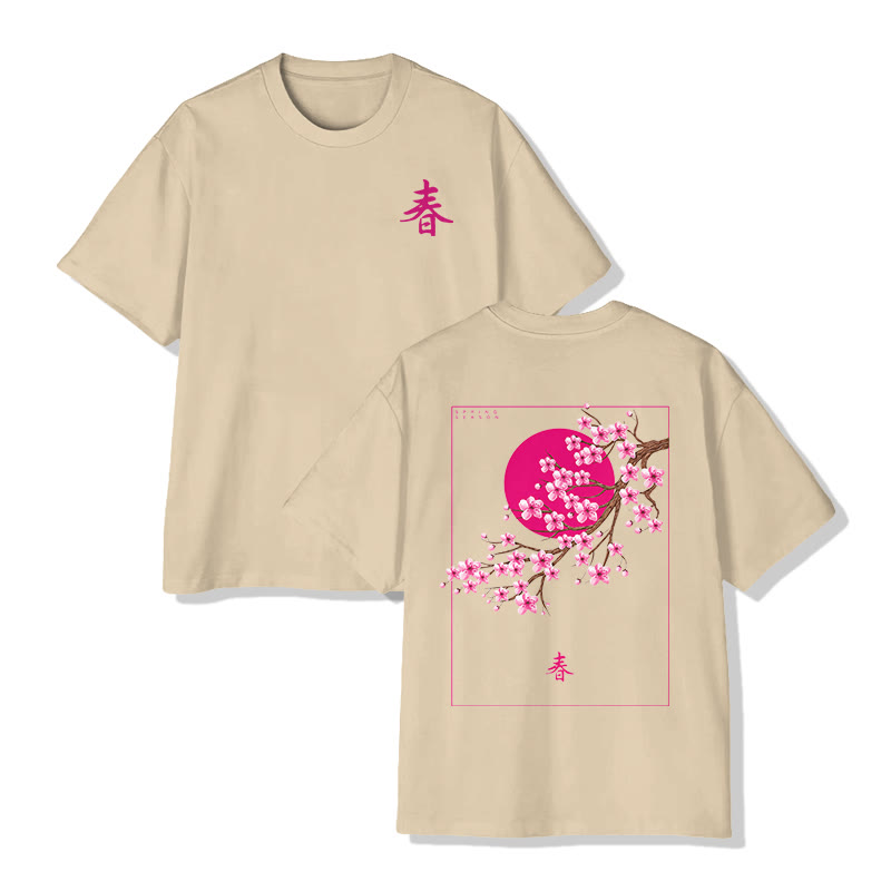 Unisex Spring Blossom Print  Short Sleeve Crew Neck T-Shirt - Apricot - 2XL - image 3
