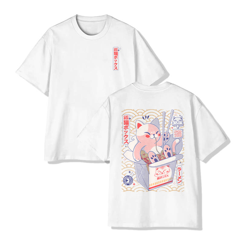 Unisex Cat Box Print  Short Sleeve Crew Neck T-Shirt - White - 2XL - image 2