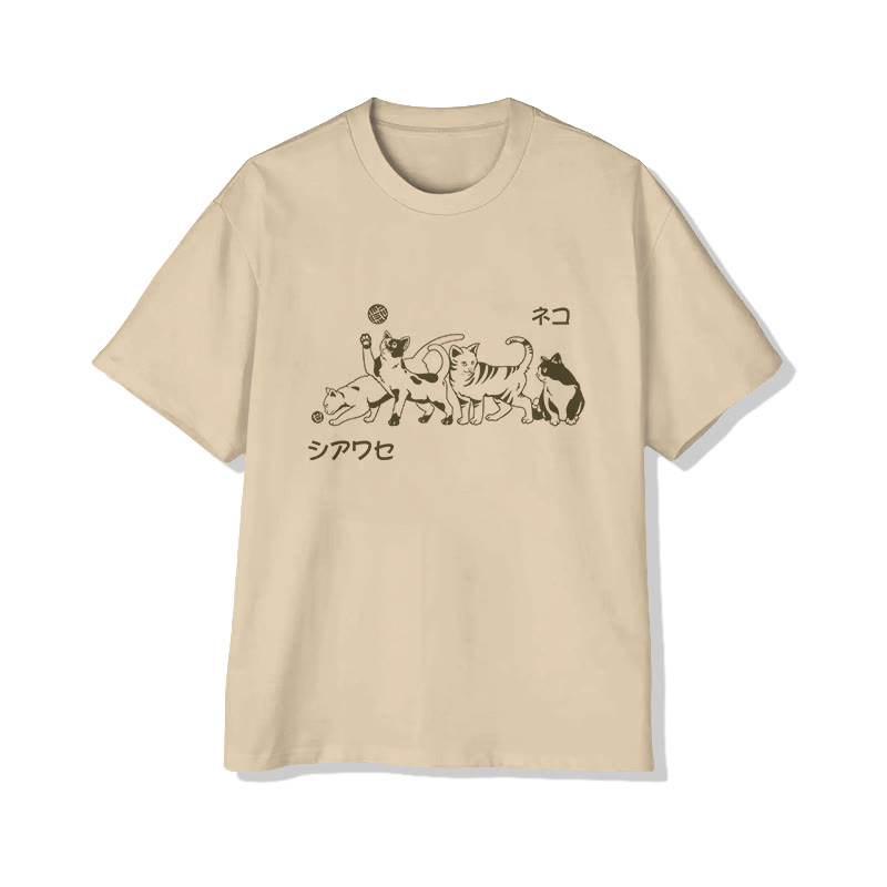Unisex Fun Cat Pattern Short Sleeve Crew Neck T-Shirt - Apricot - 2XL - image 1