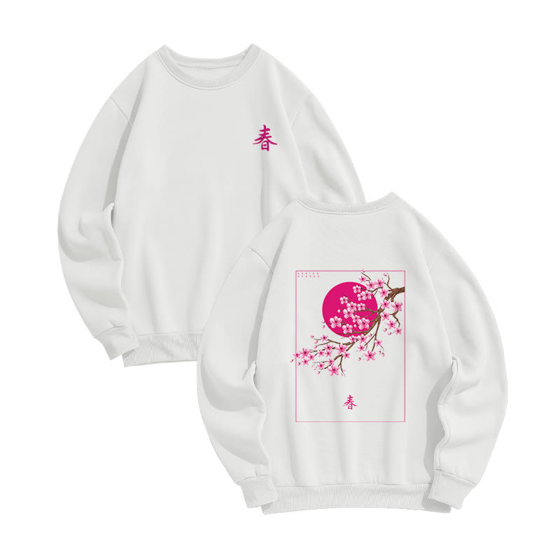 Unisex Spring Blossom Print Long-Sleeved Crew Neck Sweatshirt - White - US16-18(2XL) - image 2