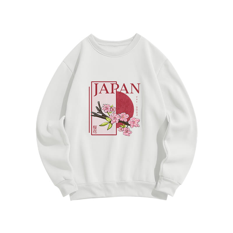 UnisexJapanese Cherry Blossoms Print Long Sleeved Crew Neck Sweatshirt - White - US16-18(2XL) - image 2