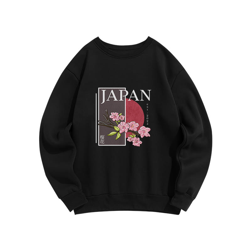 UnisexJapanese Cherry Blossoms Print Long Sleeved Crew Neck Sweatshirt - Black - US16-18(2XL) - image 1