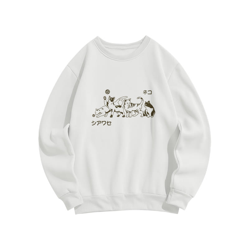 Unisex Fun Cat Pattern Long Sleeved Crew Neck Sweatshirt - White - US16-18(2XL) - image 2