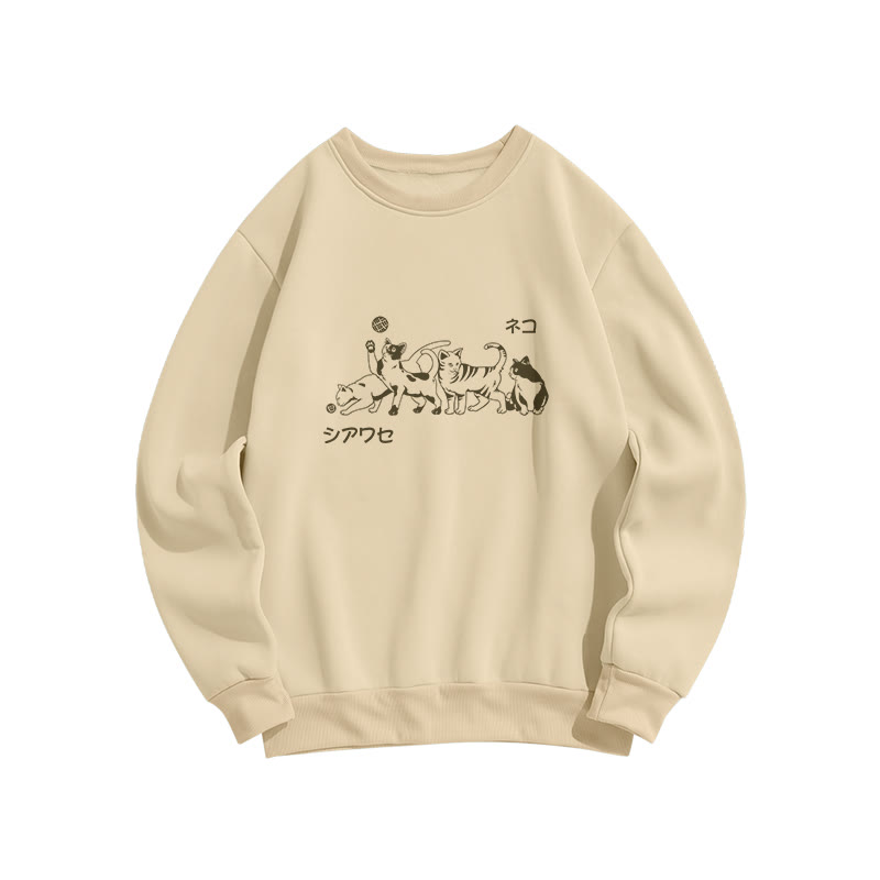 Unisex Fun Cat Pattern Long Sleeved Crew Neck Sweatshirt - Apricot - US16-18(2XL) - image 1