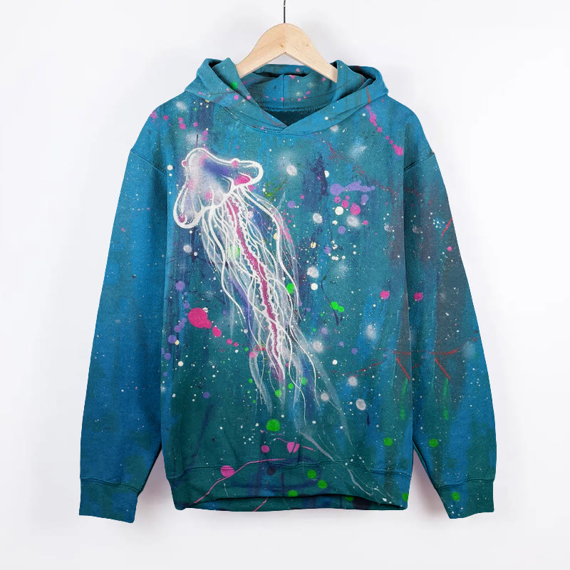 Colorful Jellyfish Art Painting Print Long Sleeve Hoodie - Multicolor - 8XL - image 1