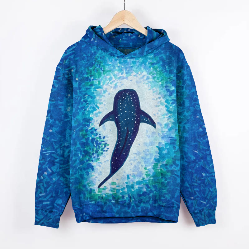Deep-sea Whale Art Painting Print Long Sleeve Hoodie - Blue - 8XL - image 1