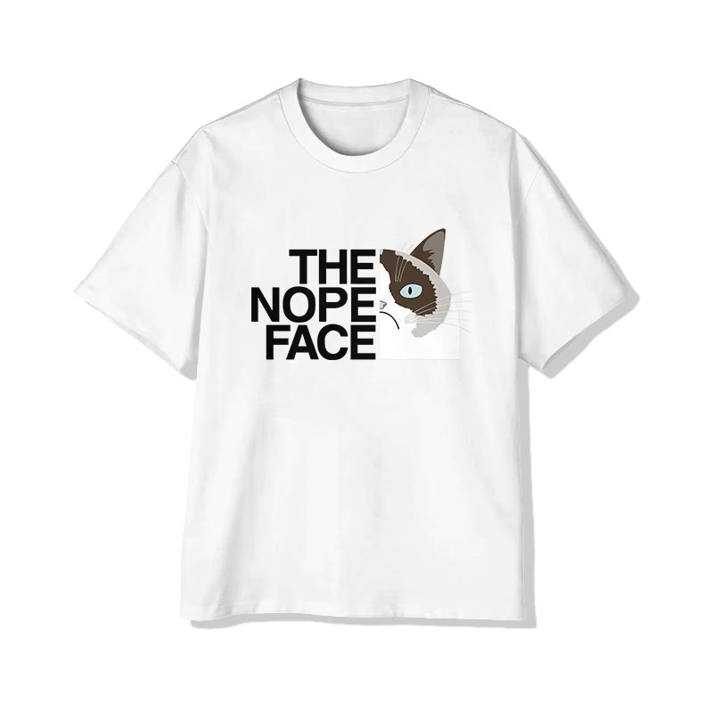 Unisex Funny The Nope Face Cat Short Sleeve Crew Neck T-shirt - White - 2XL - image 2