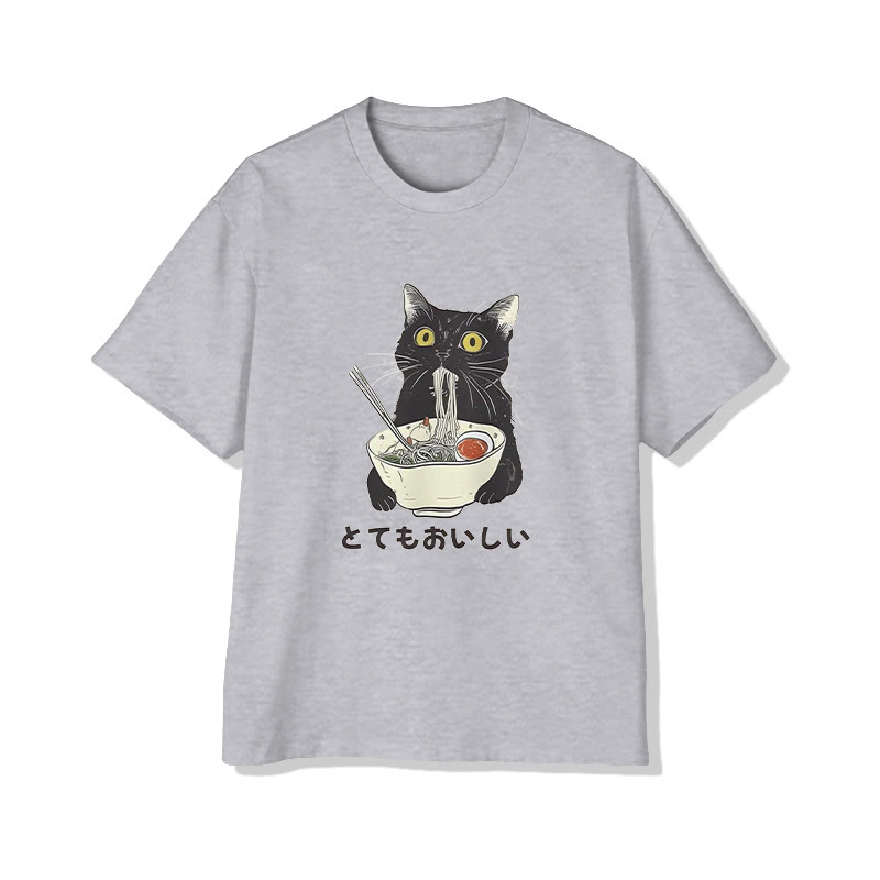 Unisex Cats Eat Ramen Noodles Short Sleeve Crew Neck T-shirt - Grey - 2XL - image 2